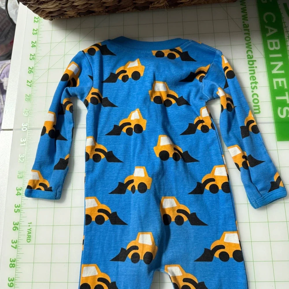 Monica + Andy Boys Construction Truck Blue double Zip Footie Pajamas 6-9 months